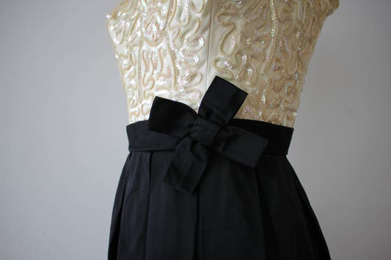 vintage 1950s dress / 50s black cream sequin part… - image 4