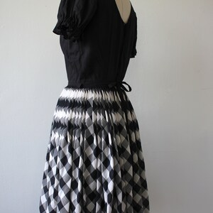 vintage 1960s dress / 60s square dance dress / 60s black white plaid print dress / 60s full skirt dress / buffalo check dress / xs small image 6