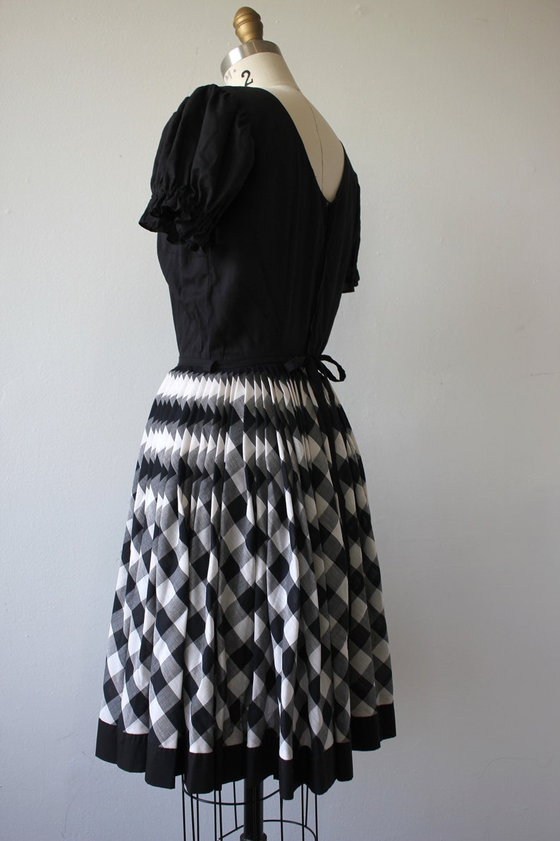 vintage 1960s dress / 60s square dance dress / 60s black white plaid print dress / 60s full skirt dress / buffalo check dress / xs small image 6