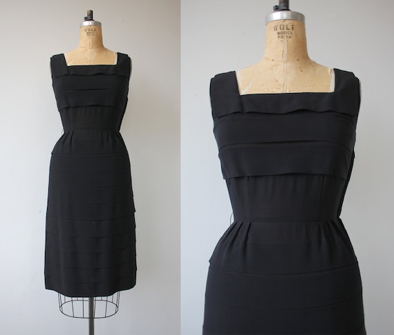 vinage 1950s black dress / 50s tiered dress / 50s