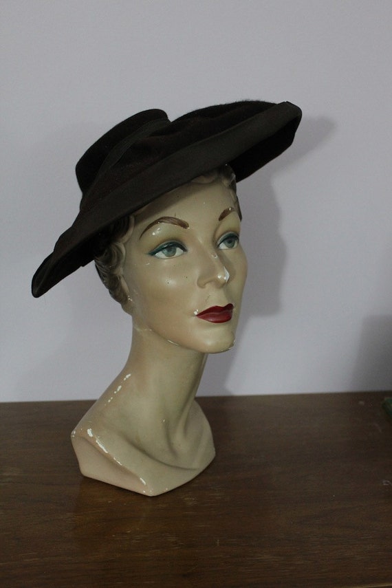 vintage 40s hat / 1940s Brown Wide Brim Hat / 40s… - image 2