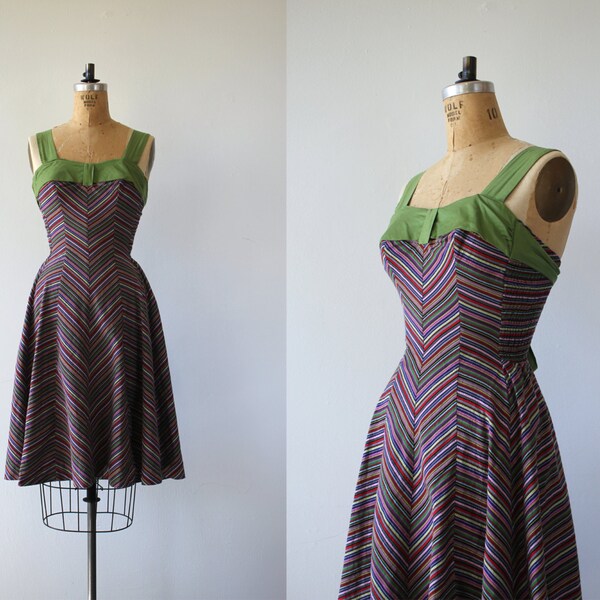 vintage 1950s dress / 50s cole of california dress / 50s chevron sun dress / full skirt / 50s striped sundress / small medium