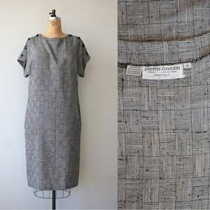 vintage 1980s dress / 80s Pierre Cardin dress / 1980s designer dress / basket weave dress / 80s working girl dress / shift dress / medium image 1