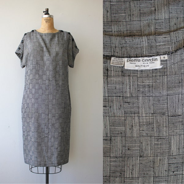 robe vintage des années 1980 / robe Pierre Cardin des années 80 / robe de créateur des années 1980 / robe tissée de panier / robe de fille de travail des années 80 / robe décalée / moyenne