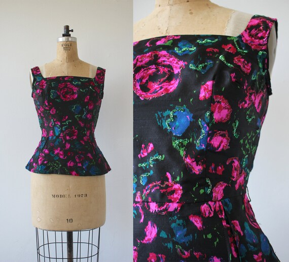 vintage 1960s blouse / 60s watercolor top / 60s sl