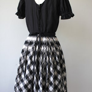 vintage 1960s dress / 60s square dance dress / 60s black white plaid print dress / 60s full skirt dress / buffalo check dress / xs small image 5