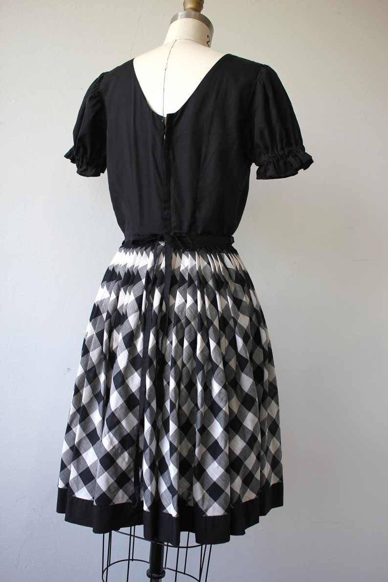 vintage 1960s dress / 60s square dance dress / 60s black white plaid print dress / 60s full skirt dress / buffalo check dress / xs small image 5