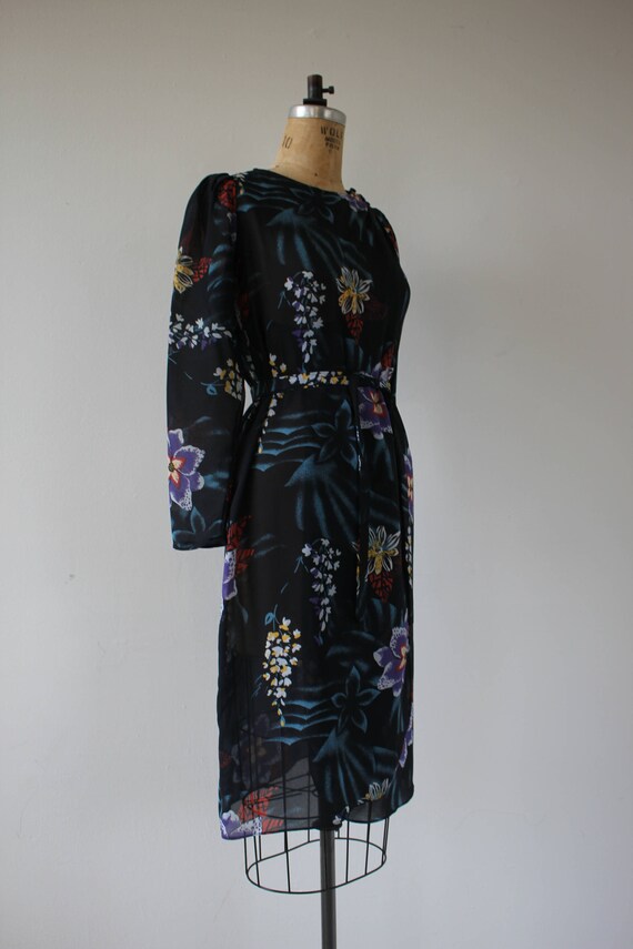 vintage 1970s dress / 70s 80s navy blue floral dr… - image 5