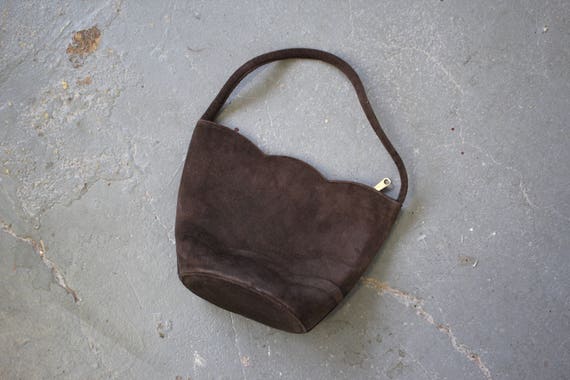vintage 1940s purse / 40s brown suede handbag / 19