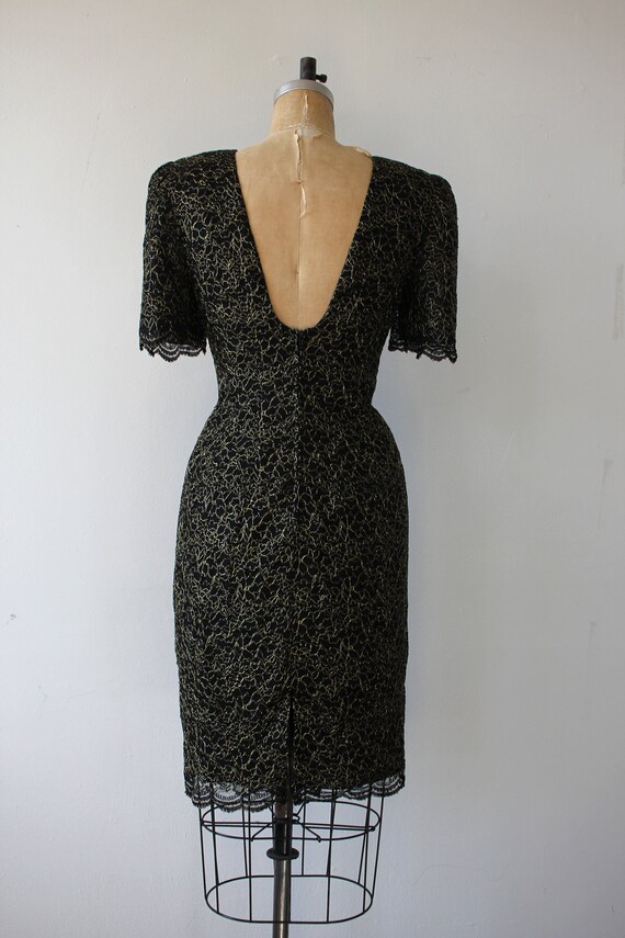 vintage 1980s dress / 80s black gold lace dress /… - image 5