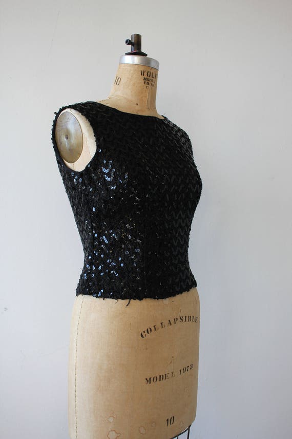 vintage 1960s shirt / 60s black sequin top / blac… - image 4