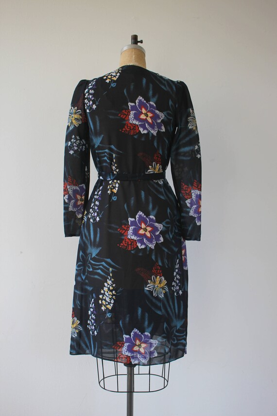 vintage 1970s dress / 70s 80s navy blue floral dr… - image 4