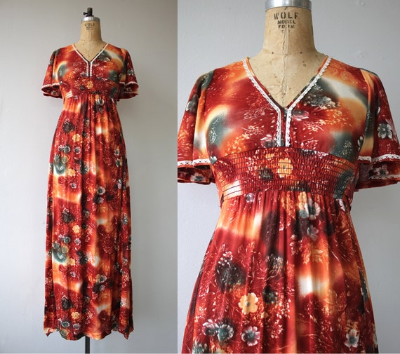 burnt orange floral maxi dress