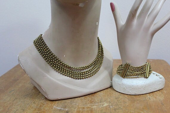vintage 1930s brass necklace and bracelet set / 30