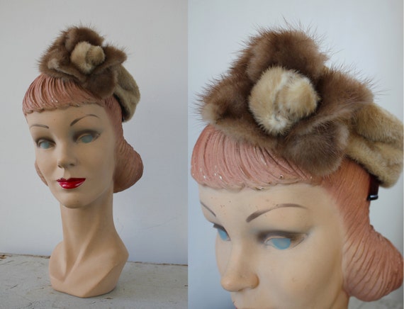 vintage 1940s hat / 40s fur tilt hat / 40s beaver