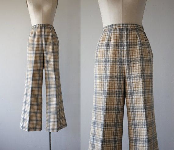 vintage 1970s pants / 70s plaid wide leg pants / 7