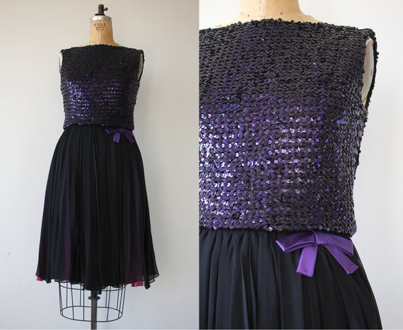 1960s vintage dress / 60s black sequin party dress