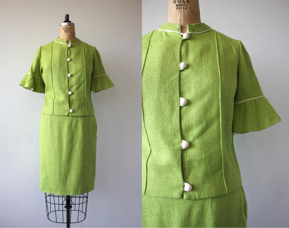 vintage 1960s suit / 60s lime green suit / 60s bel