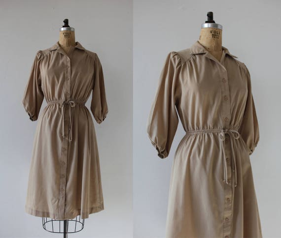 vintage 1970s dress / 70s tan dress / 70s khaki dr