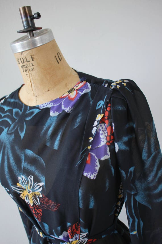 vintage 1970s dress / 70s 80s navy blue floral dr… - image 8