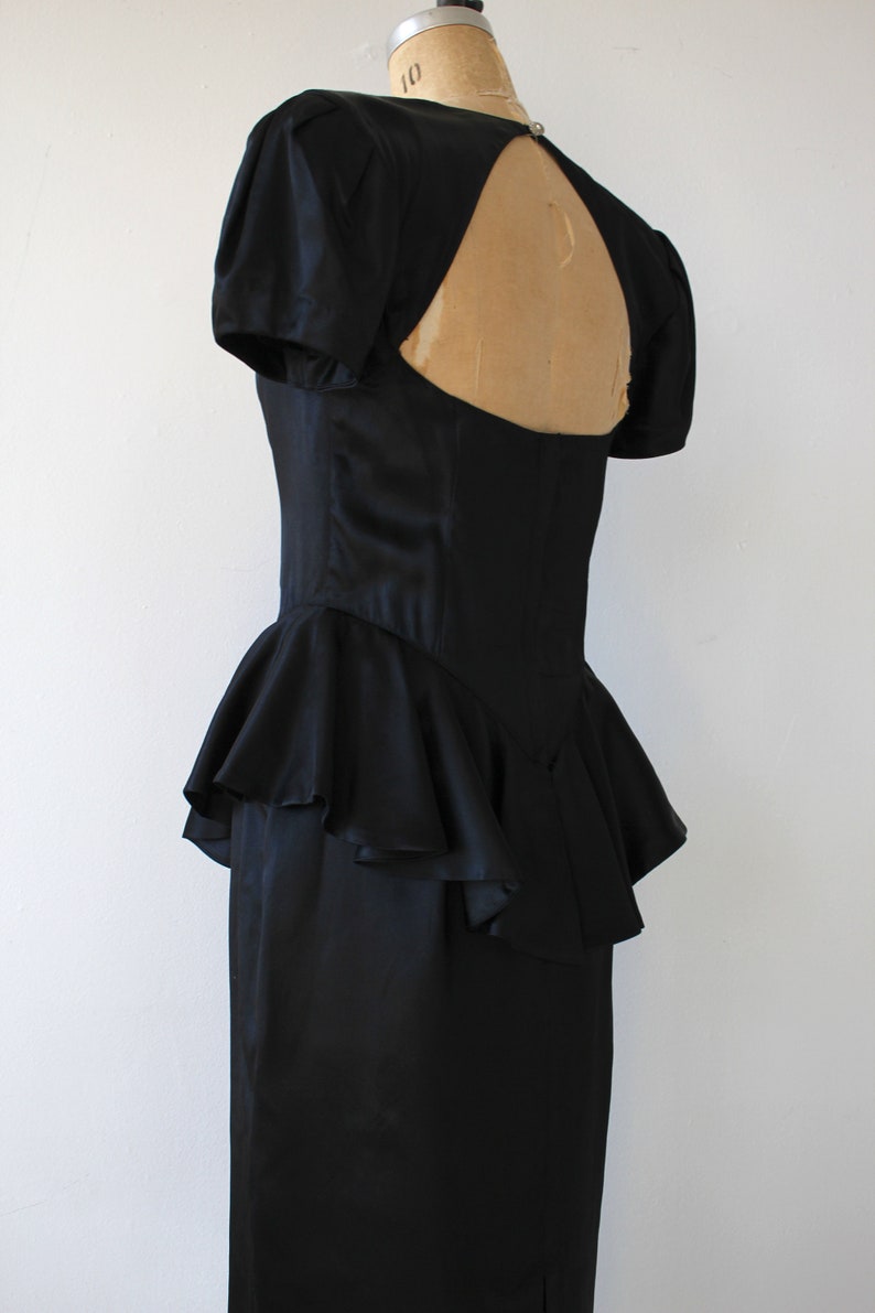 Vintage 1980s Dress / 80s Black Satin Dress / 80s Does 40s | Etsy