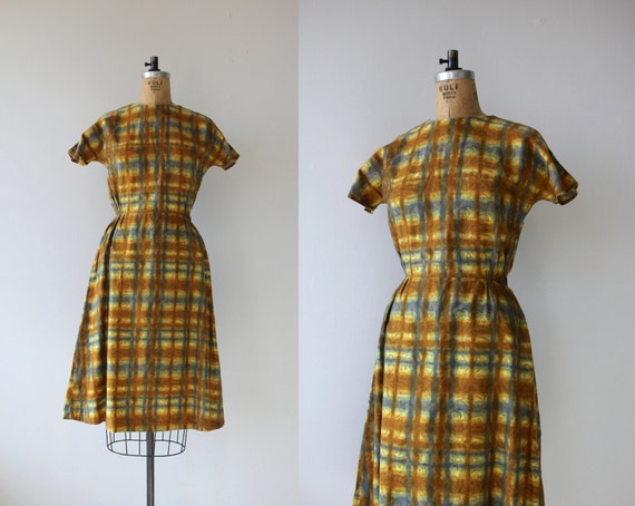 1950s vintage dress / 50s golden plaid dress / 50s