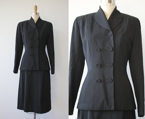 vintage 1940s suit / 40s black suit / 1940s ladies