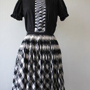 vintage 1960s dress / 60s square dance dress / 60s black white plaid print dress / 60s full skirt dress / buffalo check dress / xs small image 2
