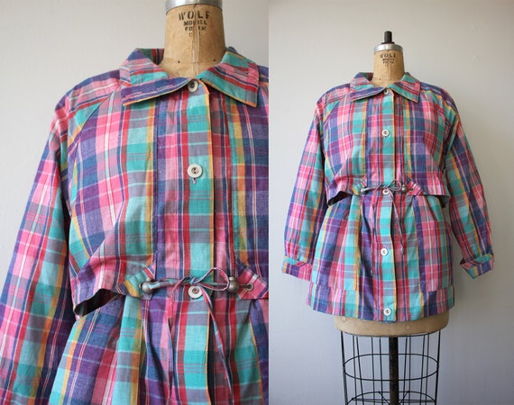 vintage 1980s jacket / 80s plaid jacket / pastel s