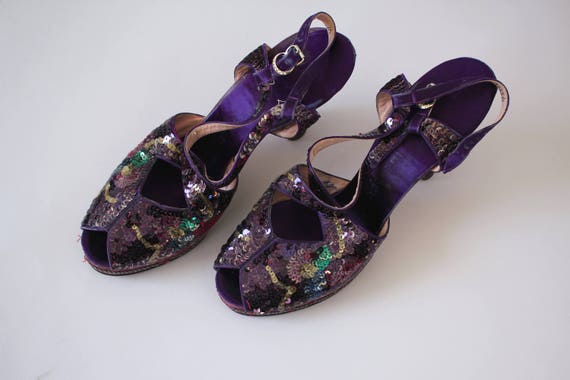 vintage 1940s platform heels / 40s purple sequin … - image 5