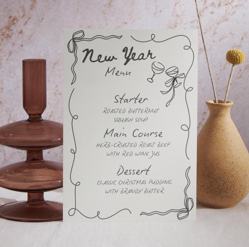 Printable New Year Menu, Editable New Year Menu Template, Instant ...