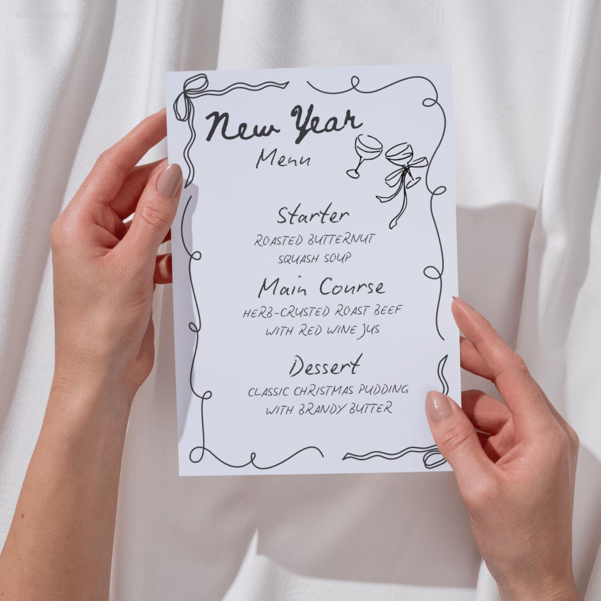 Printable New Year Menu, Editable New Year Menu Template, Instant ...