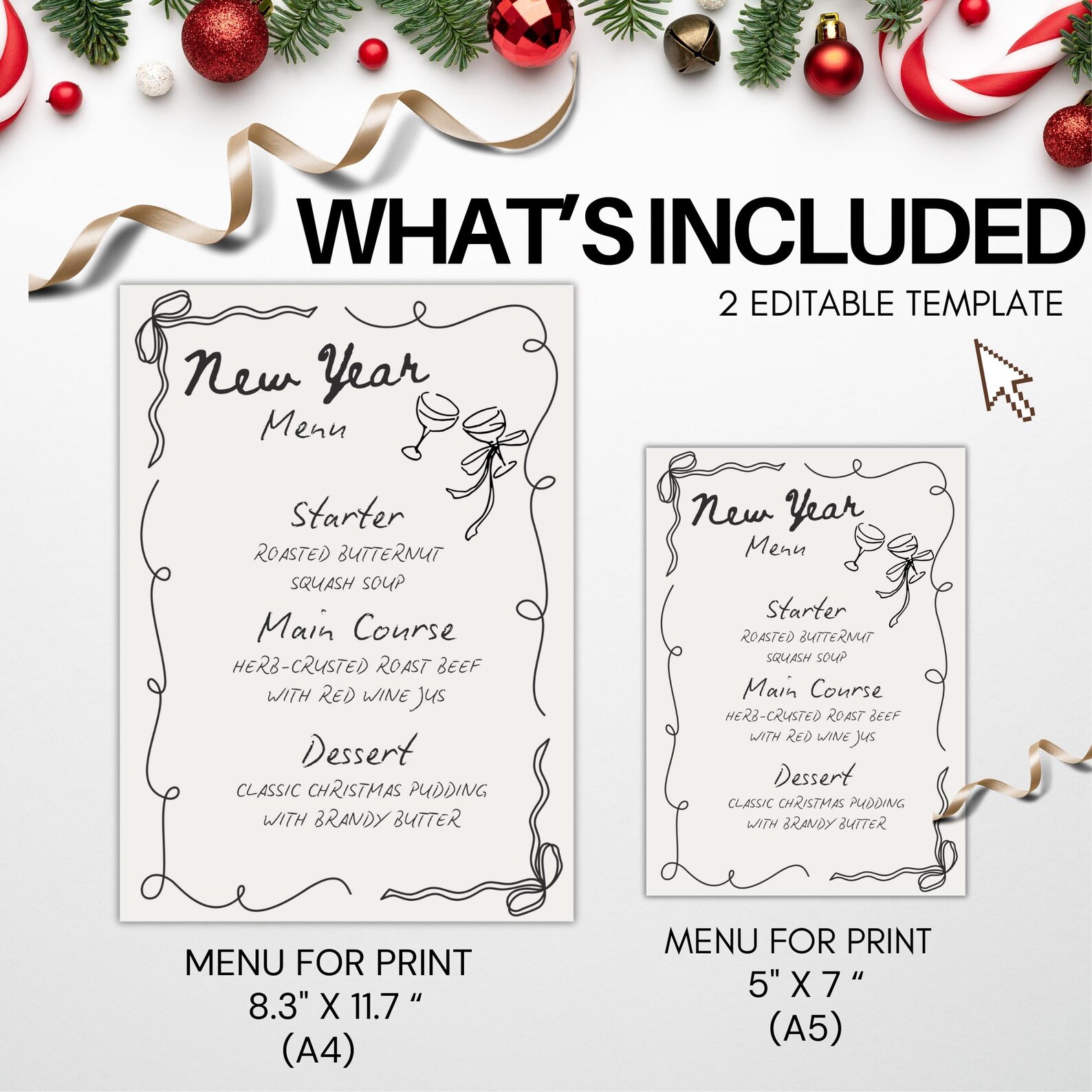 Printable New Year Menu, Editable New Year Menu Template, Instant ...