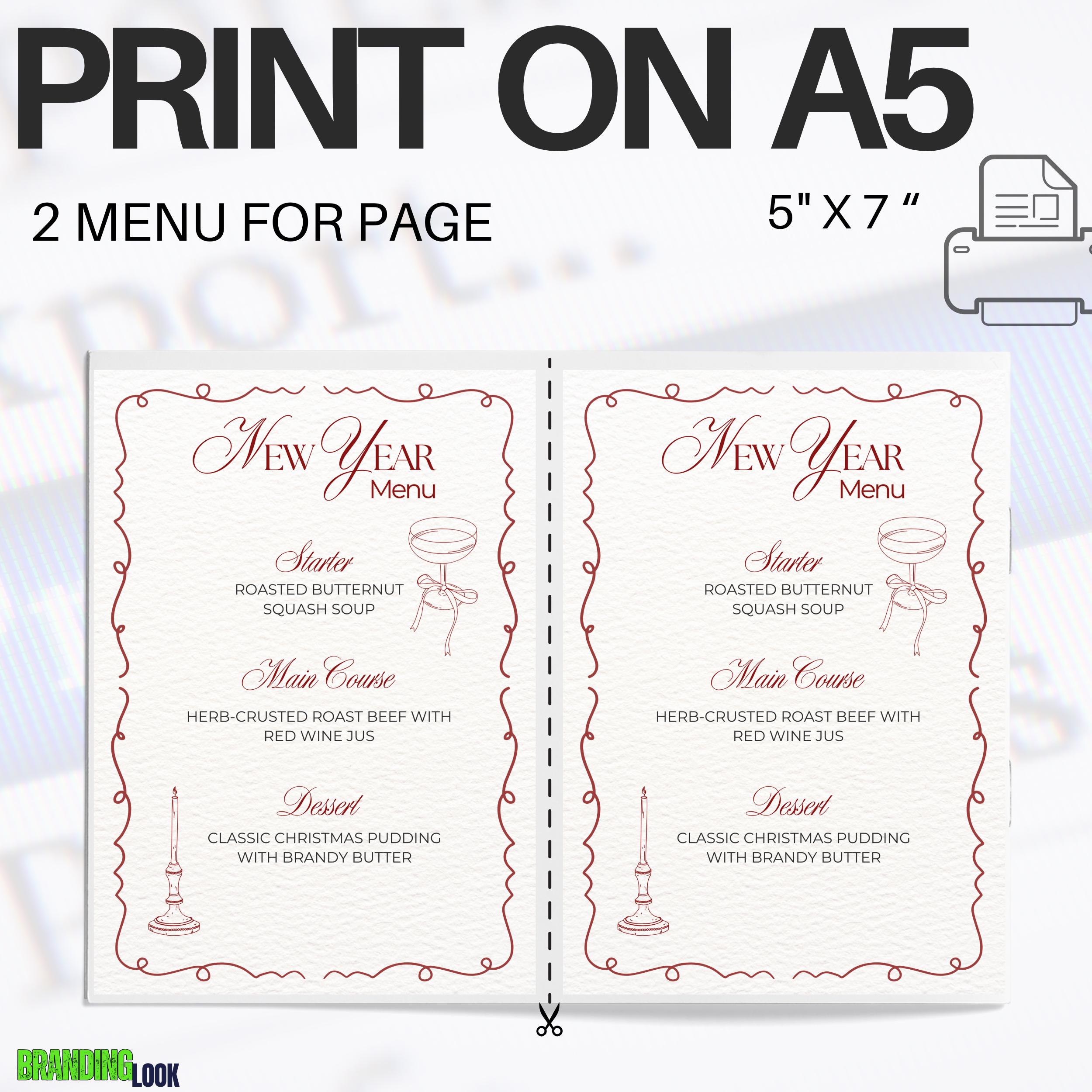 Printable New Year Menu, Editable New Year Menu Template, Instant ...