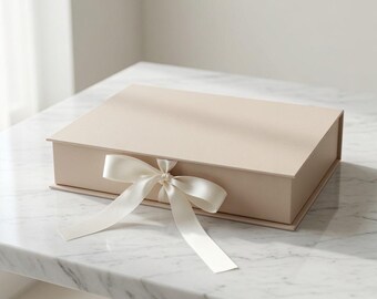 Handmade Ribbon Keepsake Box – Wedding Photo Storage | 35x25x6 cm (13.8x9.8x2.4 in) | Multiple Colors
