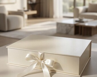 Handmade Keepsake Box with Satin Ribbon Closure – Elegant Gift Box (50×40×10 cm / 19.7×15.7×3.9 inches)