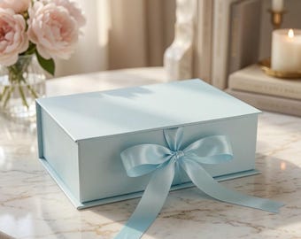 Handmade Satin Ribbon Gift Box – 25x18x7 cm (9.84”x7.09”x2.76”) – Multiple Colors Available