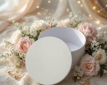Bridesmaid Proposal Box with Lid | Luxury Round Gift Box | Wedding Party Gift Box | Custom Bridesmaid Box | Ivory, Cream & White Colors