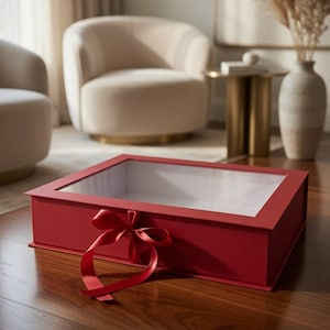 Caixa de lembranças artesanal com janela transparente 50x40x10cm | Caixa de presente personalizada | Caixa de armazenamento decorativa | Disponível em várias cores