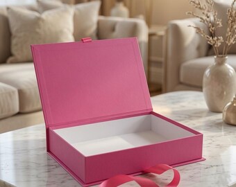 Handcrafted Memory Keepsake Box with Satin Ribbon Closure 30 x 20 x 6 cm – Perfect for Wedding Photos, Baby Memories & Special Moments