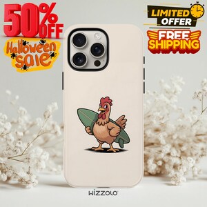 Surfing Chicken Tough Phone Case | Chill Beach Bird Art Cover for iPhone & Samsung
