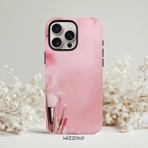 Pink Makeup Brushes Tough Phone Case | Cute iPhone 11 Phone Case Pink | Cute Gift for Her