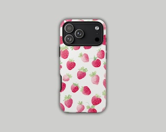 Różowe etui na iPhone'a z truskawkami, etui na telefon z owocami Kawaii