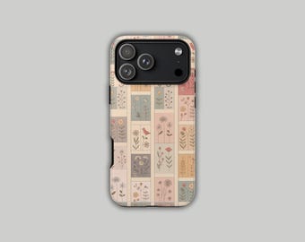 Floral Patchwork iPhone Case, Pastel Quilt Phone Case