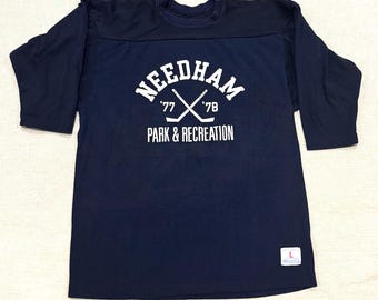 VINTAGE HOCKEY JERSEY- 1977-78 Needham Parks and Rec Men's Jersey size L.
