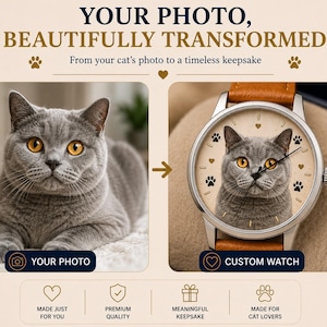 Custom Cat Lover Gift | Personalized Photo Watch | Pet Portrait image 3