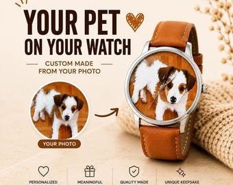 Orologio personalizzato con foto del tuo animale domestico, regalo personalizzato per cani con incisione, cinturino in pelle