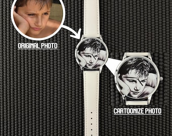 Personalized Photo Watch for Mom, Custom Leather Strap Keepsake