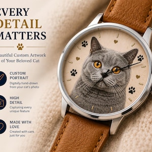 Custom Cat Lover Gift | Personalized Photo Watch | Pet Portrait image 6