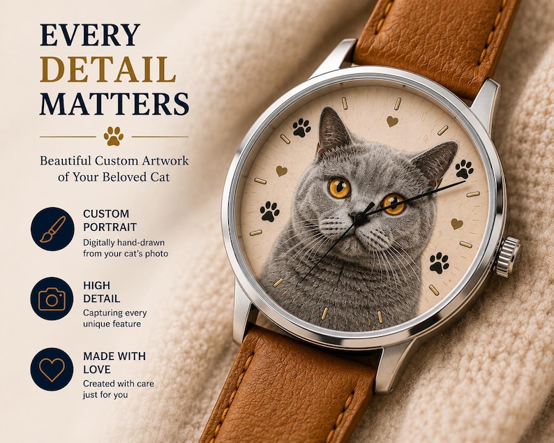 Custom Cat Lover Gift | Personalized Photo Watch | Pet Portrait image 6